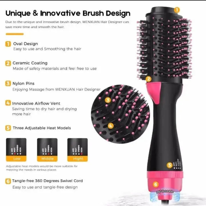One step, hot air brush, 3 in 1, dryer, straightner, comb, straightener brush