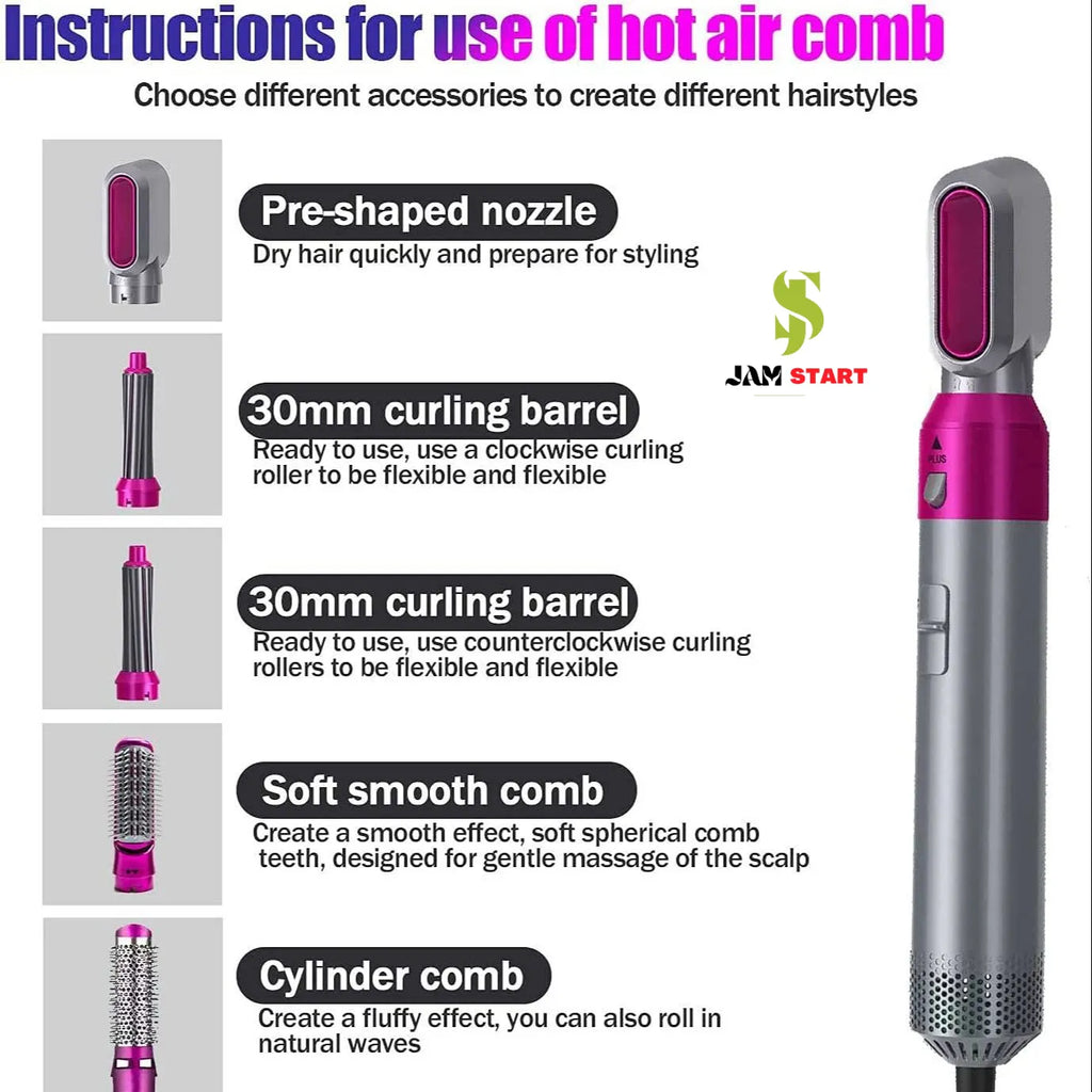 5 in 1 Hair Straightner Brush Dryer Brush with Hair Volumizer