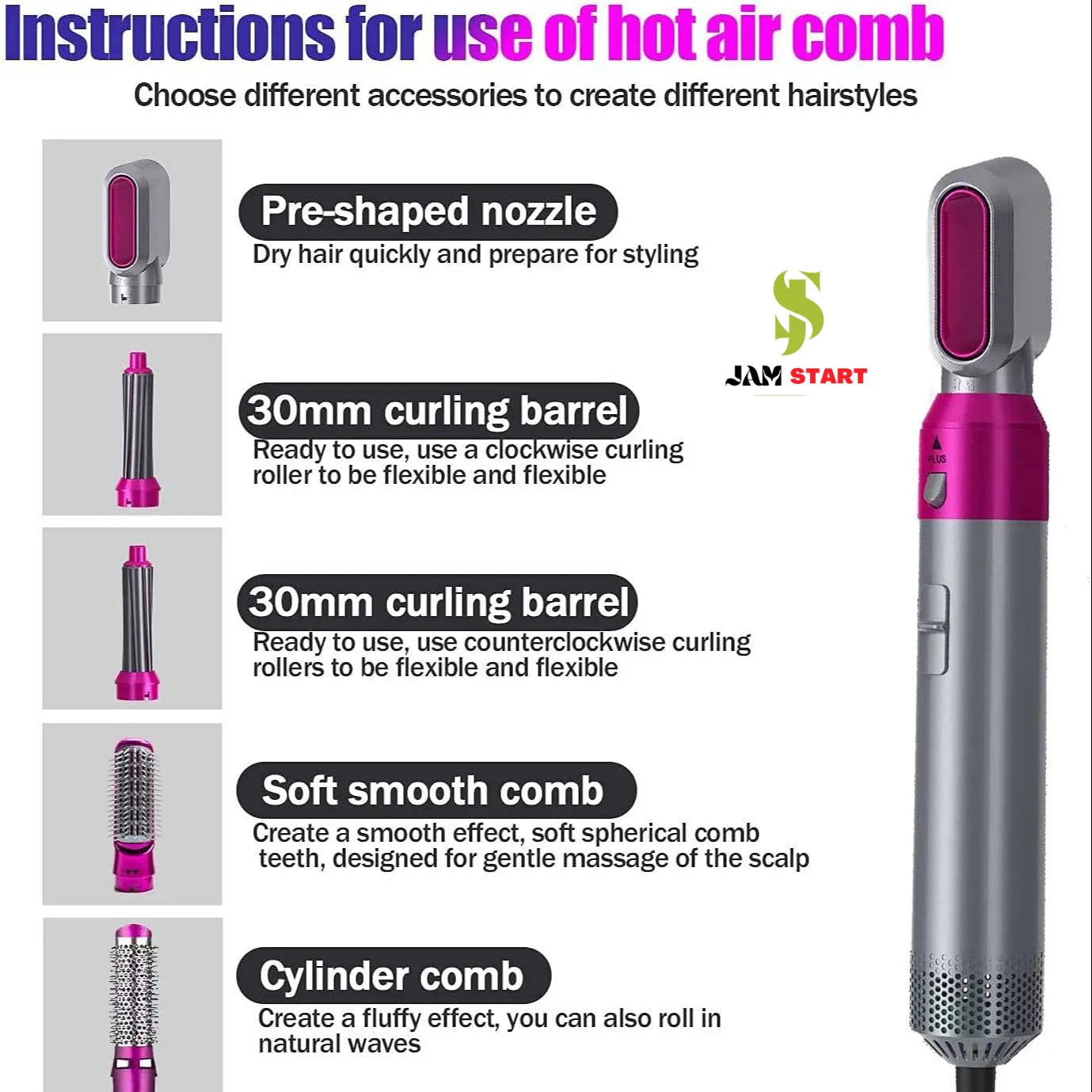 5 in 1 Hair Straightner Brush Dryer Brush with Hair Volumizer