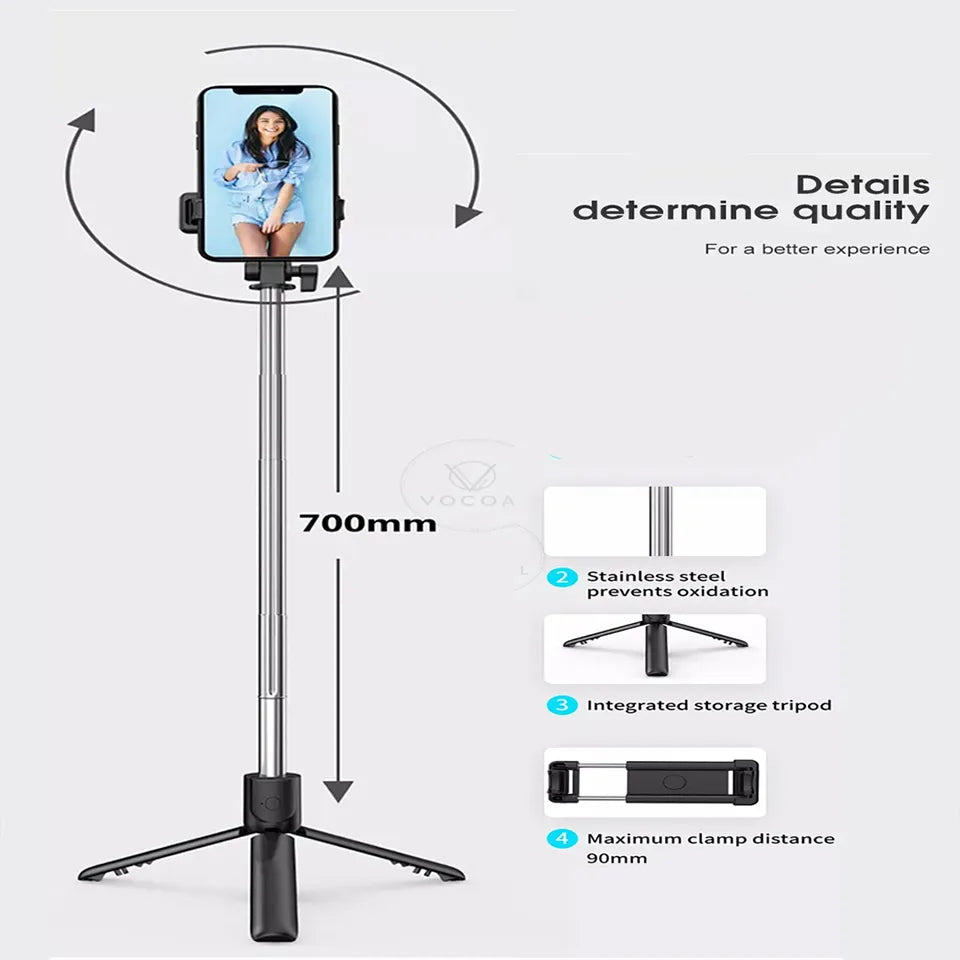 Selfie Stick With LED Light Wireless Bluetooth