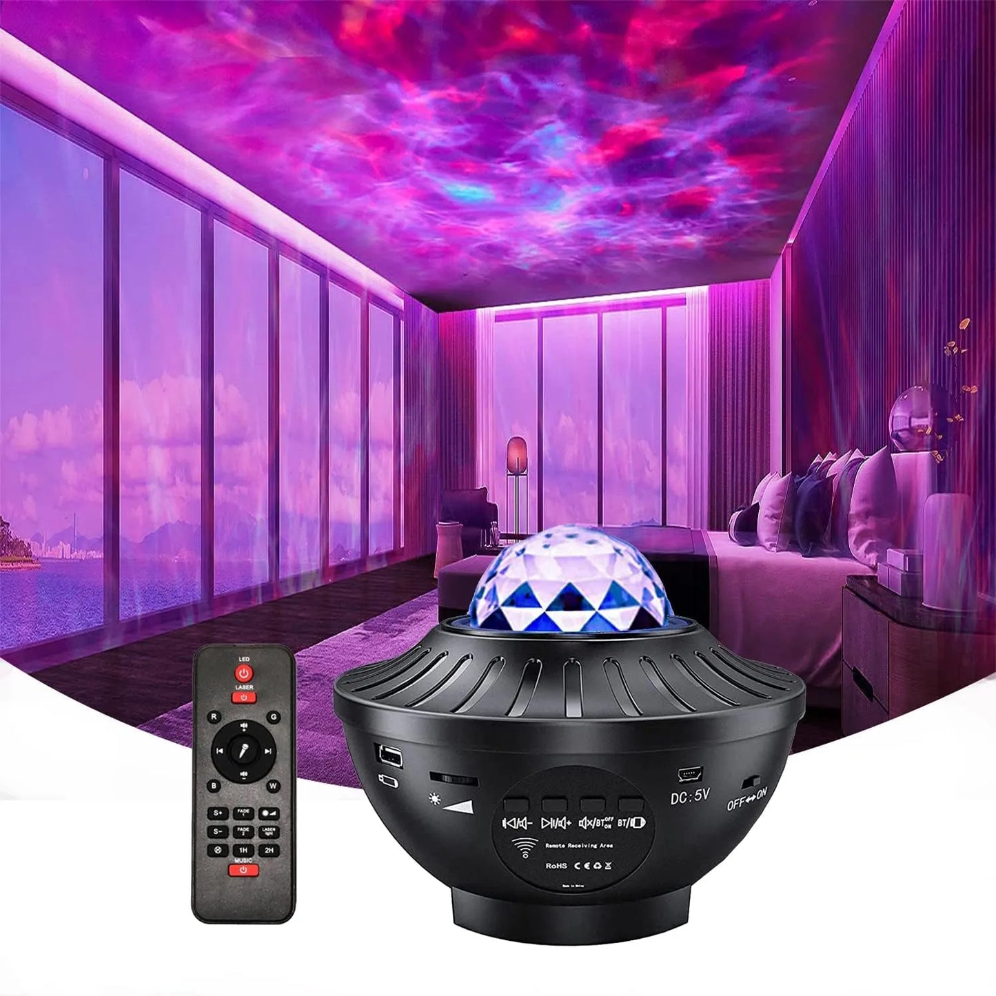 Starry Projector Galaxy Night Light with Ocean Wave Music Speaker