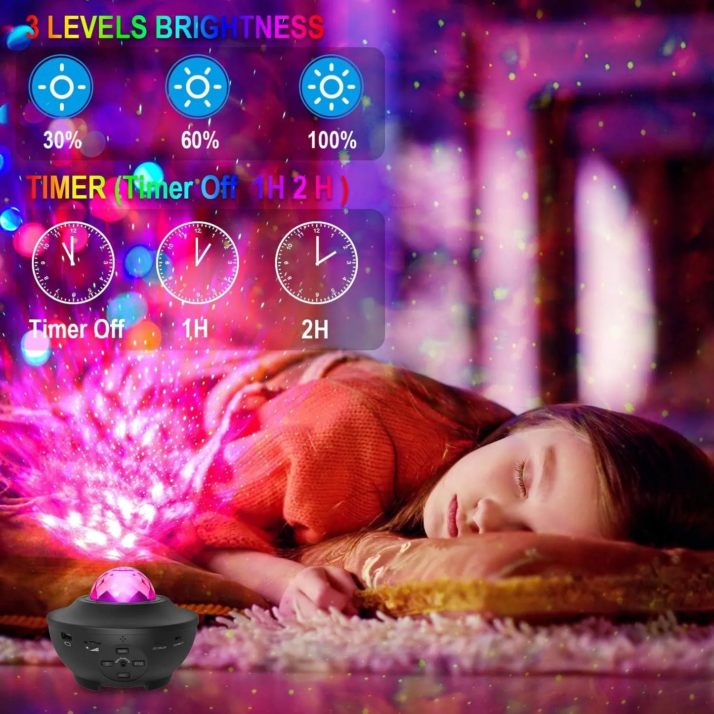 Starry Projector Galaxy Night Light with Ocean Wave Music Speaker