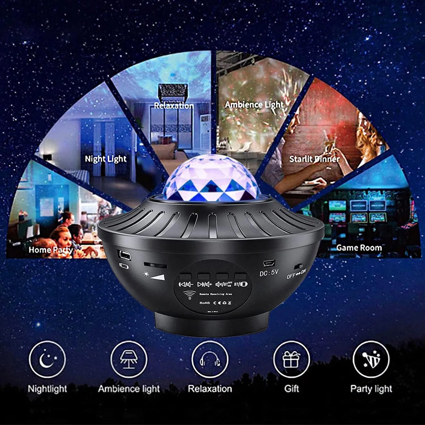 Starry Projector Galaxy Night Light with Ocean Wave Music Speaker