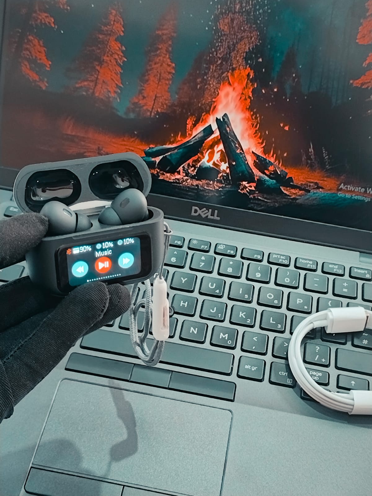 Black Aura Watch & Touch Screen Earbuds Combo